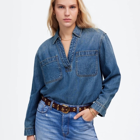 Madewell Denim Popover Tunic Shirt in Ector Wash - Picture 2 of 5